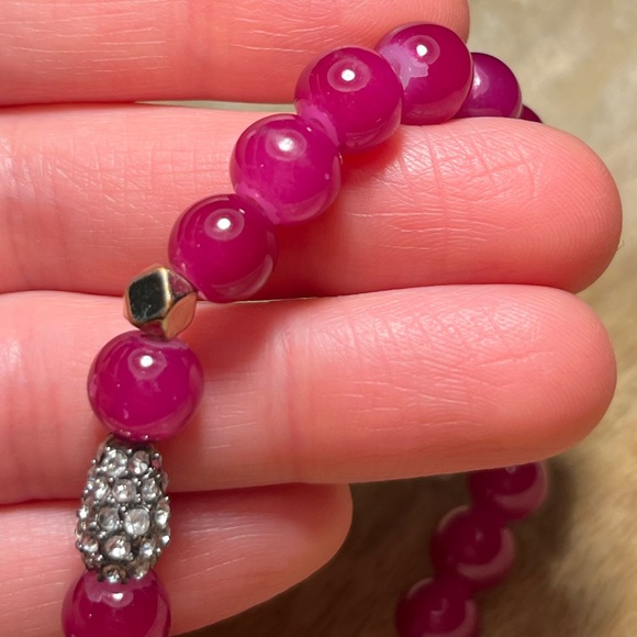 Express Pink Beaded Rhinestone Accent Stretchy Bracelet - Picture 8 of 11